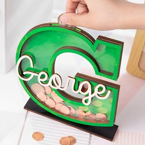 Hucha de madera personalizada con letra y nombre, hucha con inicial personalizada para niños, regalo de Navidad para niños/nietos, decoración de habitación infantil.