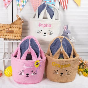 Personalized Easter Bunny Basket - Custom Rabbit Egg Hunt Bag, Plush Tote for Kids, Easter Storage Bucket & Decor