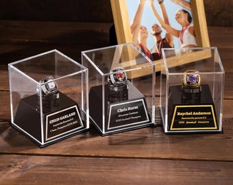 Custom Engraved Championship Ring Display Case for Football, Baseball & Softball Rings - Acrylic Box for Champsionship Ring Keepsakes