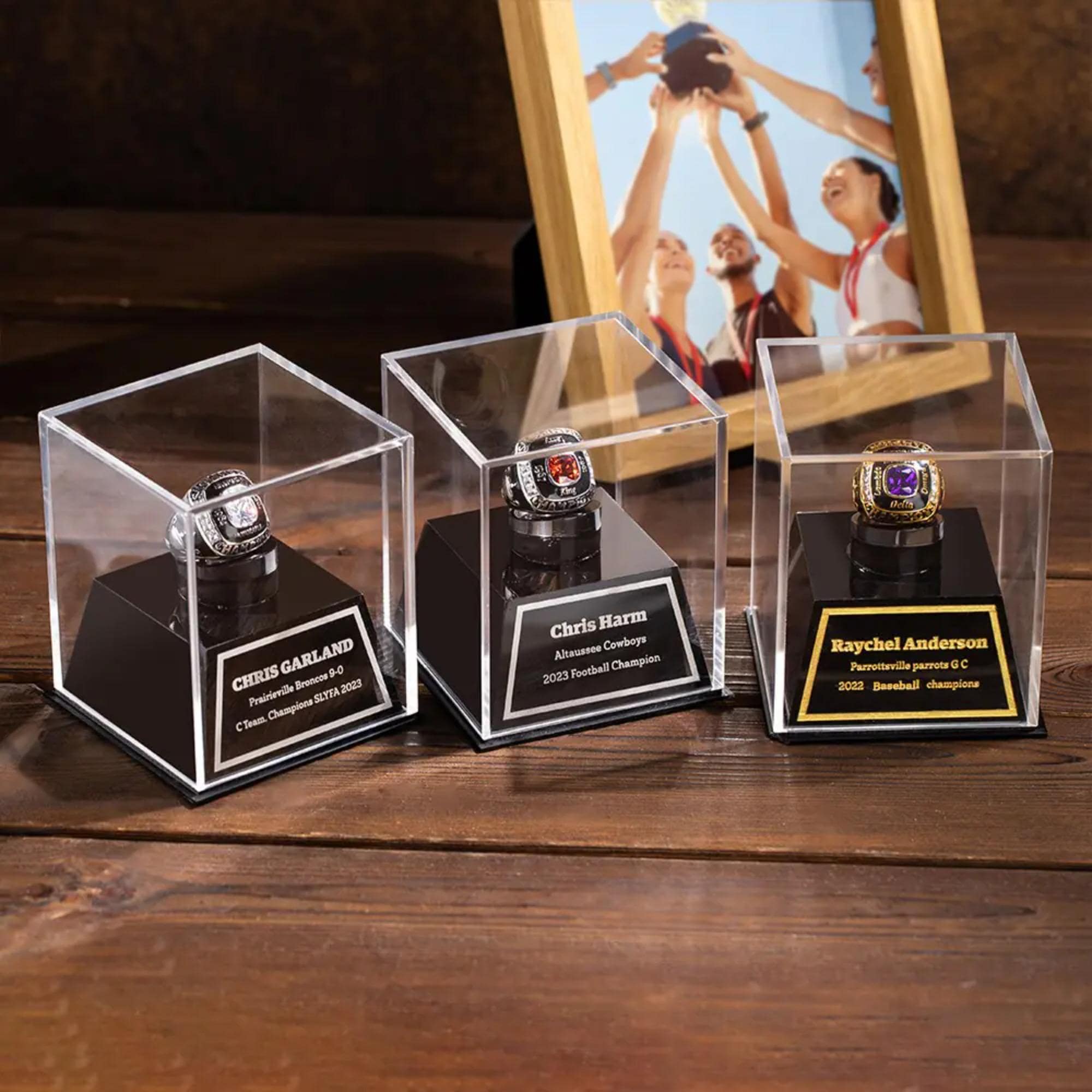 Custom Engraved Championship Ring Display Case for Football
