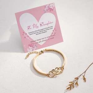 Pulseira de infinito e coração com gravação personalizada + cartão de mensagem, pulseira "Crie seu próprio cartão de mensagem", presente para filha/irmã