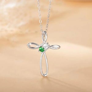 Custom Family Birthstone Cross Necklace in 925 Sterling Silver, Symbolic Family Birthstone Necklace in Cross for Christian, Religious Gifts
