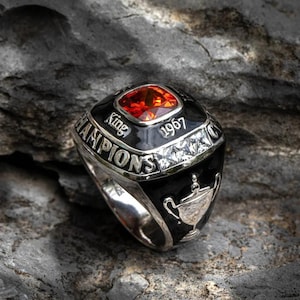Personalized Championship Ring with Custom Engravings, Men&#39;s Chunky Championship Ring, Customized Championship Ring with Colored Stone