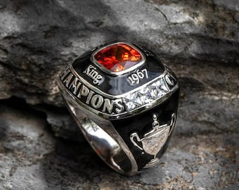 Personalized Championship Ring with Custom Engravings, Men&#39;s Chunky Championship Ring, Customized Championship Ring with Colored Stone