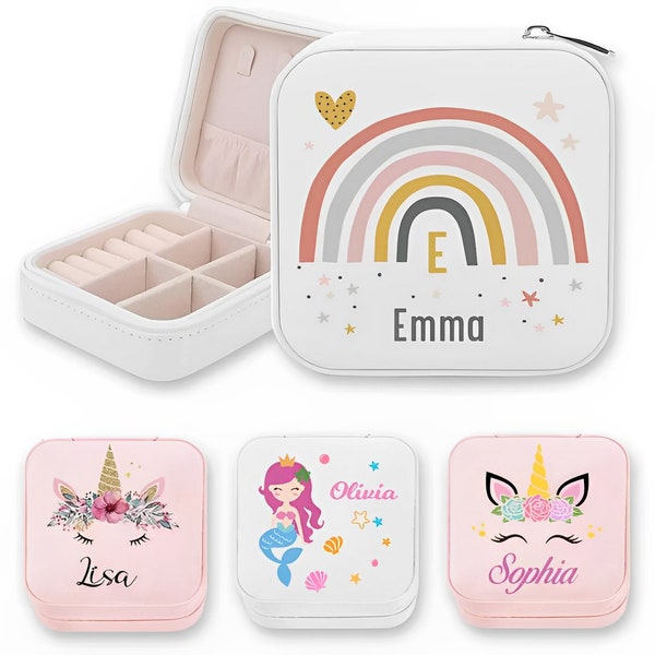 Custom Name  Mini Jewelry Box for Girls, Customized Travel/Portable Jewelry Box for Girls, Unicorn/Rainbow/Mermaid/Whale Small Jewelry Box