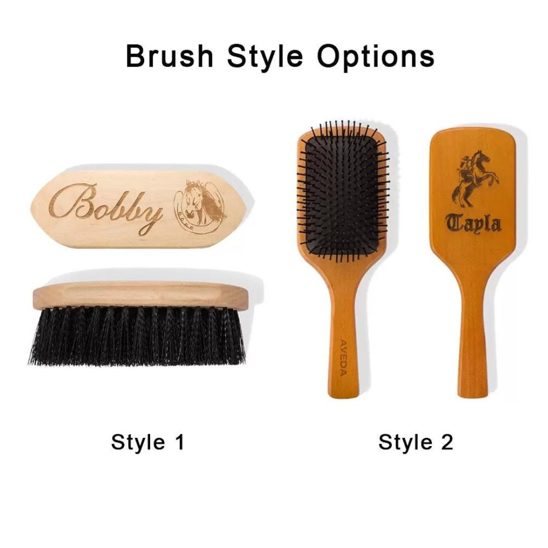 Engraved Name Horse Brush Set In Grass Tree Wood, Customized Pony Grooming Comb Brush With Custom Image + Name, Gift For Horse Owner/rider - UK