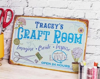 Custom Metal Sign for Craft Room | Vintage Tin Decor for Kids, Seamstresses, Artists & Crafters | Unique Gift Idea