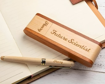 Custom Name + Message Wooden Pen & Case Set, Natural Wooden Ballpoint Pen, Birthday/Christmas/Graduation Gift for Teachers/Students/Doctors
