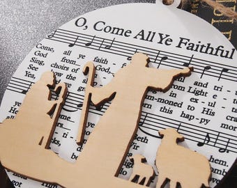 Wooden Nativity Scene Christmas Decoration, Christmas Carol Musical Sheet Christmas Tree Decoration, Christian Christmas Decor for Church