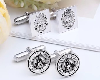 Personalized Crest Cufflinks | Custom Family & University Logo Designs | Unique Photo Gift for Him, Perfect for Any Occasion
