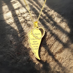 Angel Wing & Heart Necklace w/Custom Engraving, 925 Sterling Silver Guardian Angel Pendant Necklace, Wing Memorial Necklace for Mom/Sister