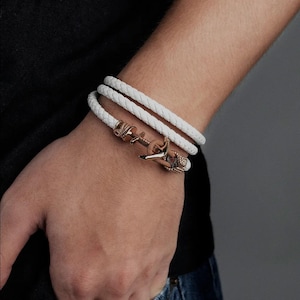 Leren gevlochten ankerarmband voor heren met aangepaste gravure, nautische leren armband voor hem, Vaderdag/zeeman/visser/bootliefhebber cadeau