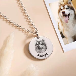 Custom Pet Portrait Necklace, Personalized Dog Photo Jewelry Memorial for Pet Mom, 925 Sterling Silver/Stainless Steel Pet Name Necklace