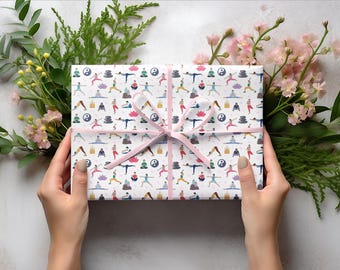 Yoga Inspired Print Gift Wrapping Paper Roll | Yogi and Yoga Teacher Gift Wrap for Unique Gifts & Decor