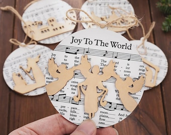 Wooden Nativity Scene Christmas Decoration, Christmas Carol Musical Sheet Christmas Tree Decoration, Christian Christmas Decor for Church
