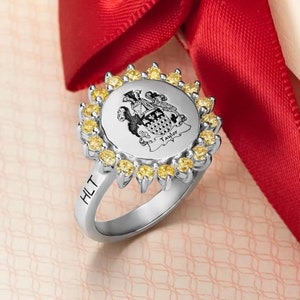 Custom Engraved University Graduation Signet Ring with Birthstones, Custom School Logo Class Ring, College Graduation Class Ring for Women