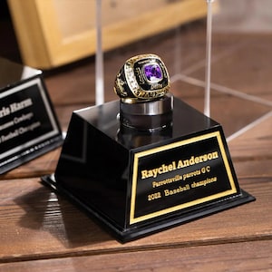 Custom Engraved Championship Ring Display Case for Football, Baseball & Softball Rings - Acrylic Box for Champsionship Ring Keepsakes