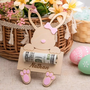 Personalized Name Easter Money Holder, Easter Bunny Dollar Bill Money Holder, Custom Name Easter Egg Hunt Basket Tag, Easter Party Ideas