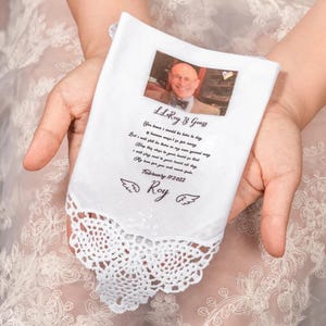 Personalized Memorial Handkerchief with Photo, Remembrance Gift for Bride & Groom – Loving Memory Keepsake for Wedding Day, Something Blue