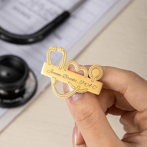 Custom Name Stethoscope Pin, Medical School Graduation Brooch with Custom Engraving, Medical Student/Nurse/Doctor Gift, Doctor Name Badge