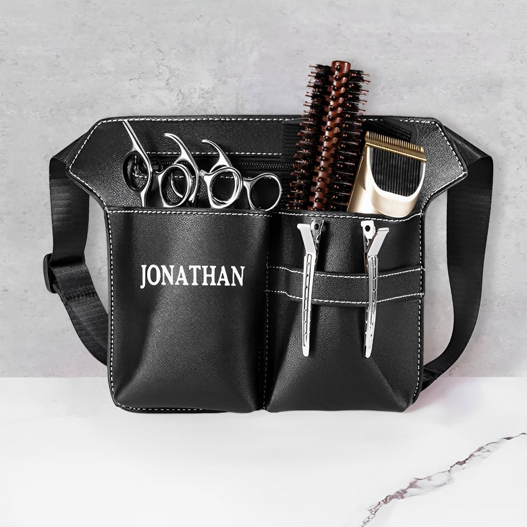 Custom Name Leather Hairdresser Belt Bag, Personalized Barber Leather Waist Pouch for Hairdressing Tools, Hairdresser Scissor Waist Bag