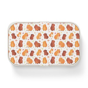 Capybara Print Bento Lunch Box, Kawaii Chibi Style Capybara Bento Lunch Box, Capybara Silicone Lunch Box, Capybara Lunch Box with Utensils image 4