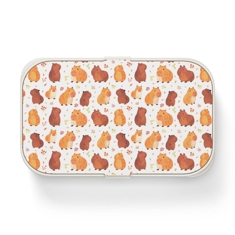 Capybara Print Bento Lunch Box, Kawaii Chibi Style Capybara Bento Lunch Box, Capybara Silicone Lunch Box, Capybara Lunch Box with Utensils image 4