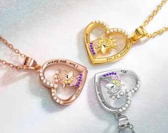Collar de unicornio con nombre personalizado y mensaje grabado, unicornio de circonita brillante con corona de cristal, regalo de unicornio para niña.