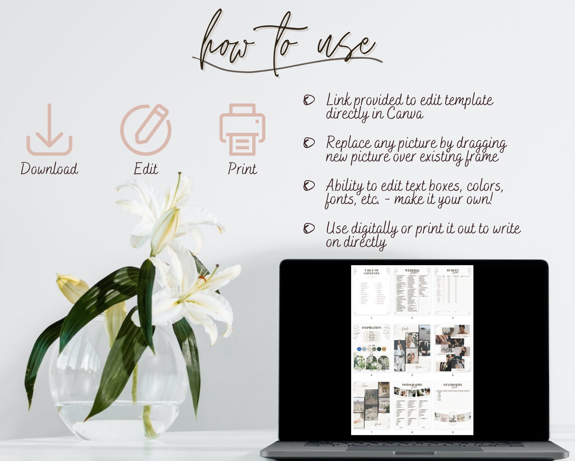 Pink Wedding Planner Digital Wedding Checklist Canva Template Wedding ...