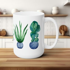Potted Plant Ceramic Mug | House Plants | Watercolor Plants | Cute Coffee & Tea Mugs | Gift for Plant Mom + Plant Dad, Cottagecore Fans