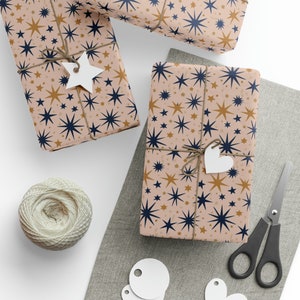 Wrapping Paper Roll | 1950s Gift Wrap | Holiday Stars Pattern | Retro Mid Century | Unique Gift Wrap Vintage | Unique Christmas Gift Paper