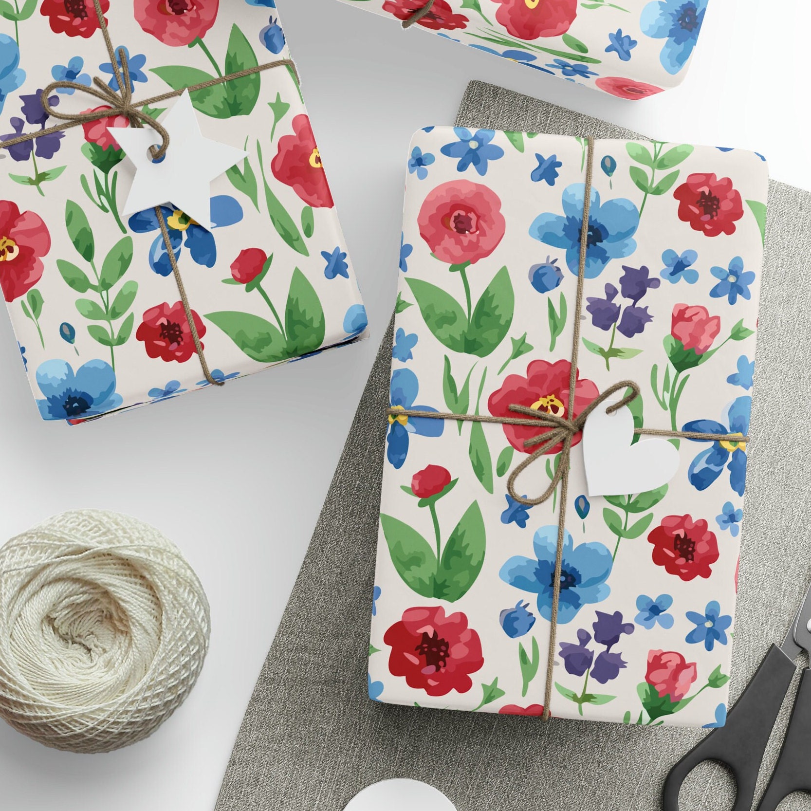 Floral Wrapping Paper Roll | Engagement & Wedding Gift | Modern Flowers Boho Cute Retro | Unique Gift Wrap | Birthday Gift Kids + Adults