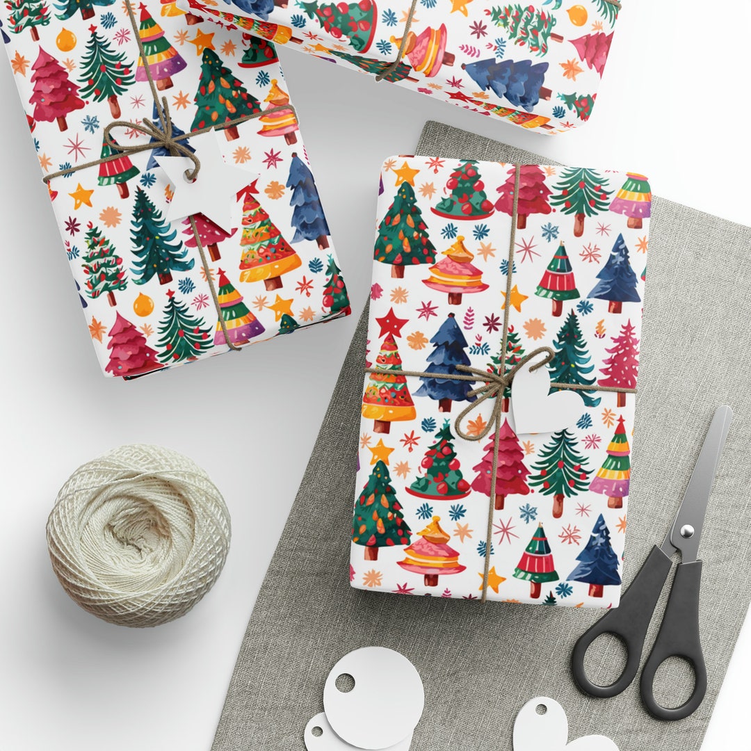 Wrapping Paper Roll 1950s Gift Wrap Holiday Trees Pattern Retro Mid ...