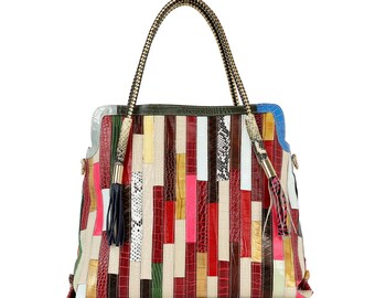 Vintage NWOT Carlos Falchi Patchwork Leather Long Shoulder bag Carlos Falchi Multi Bright Drawstring Handbag | Carlos  main image 2