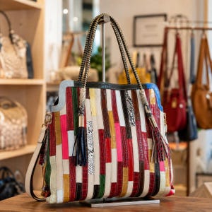 Colorful Genuine Leather Patchwork Tote Bag