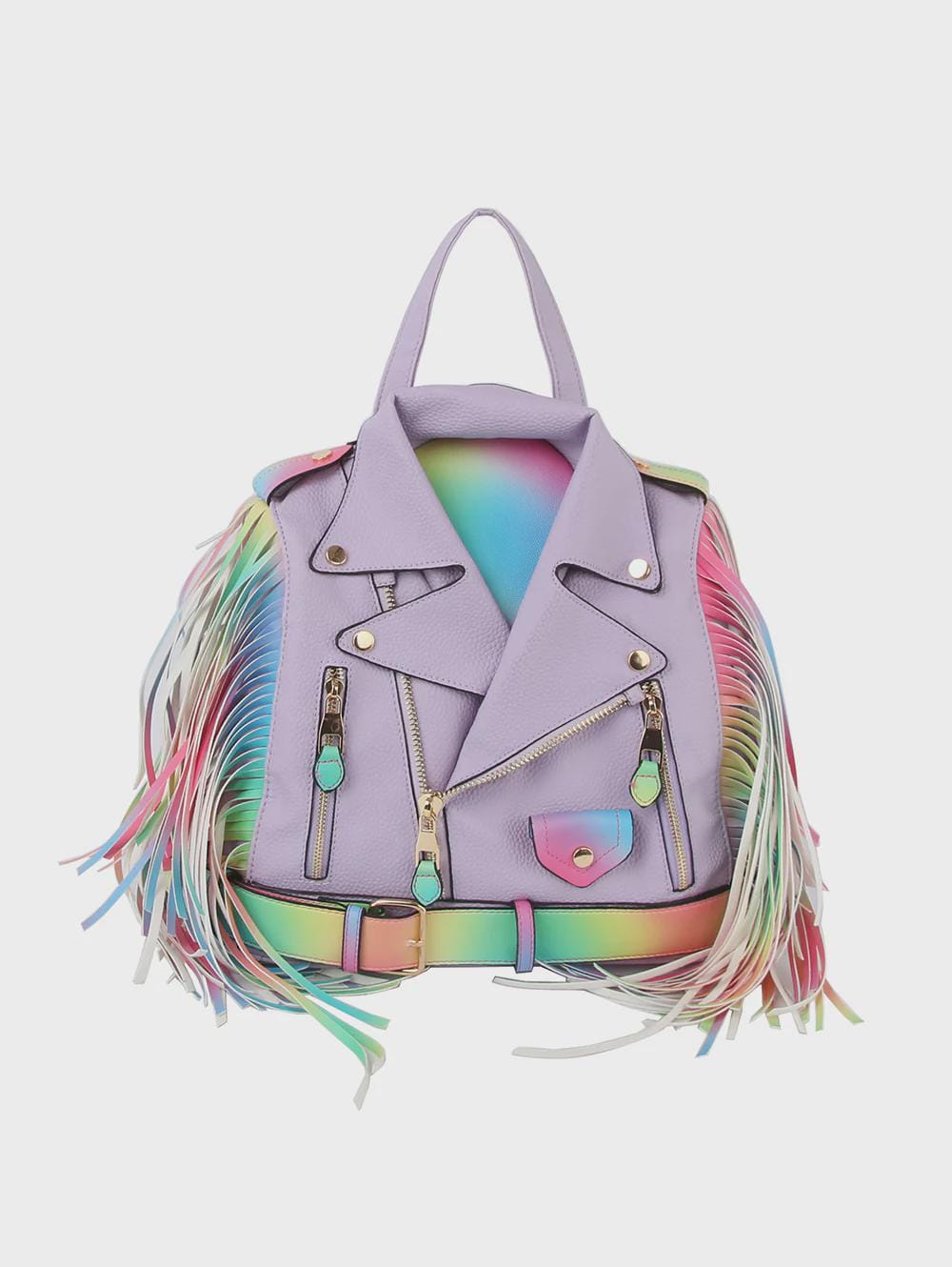 Rainbow Fringe Women\'s Backpack 70s Vintage Style Backpack, Large Double Pocket, Retro  main image 4