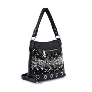 Glamuroso bolso de mano tipo hobo con diamantes de imitación en color negro: elegante bolso de hombro de piel sintética con detalles brillantes - Bolso de mujer - Accesorios