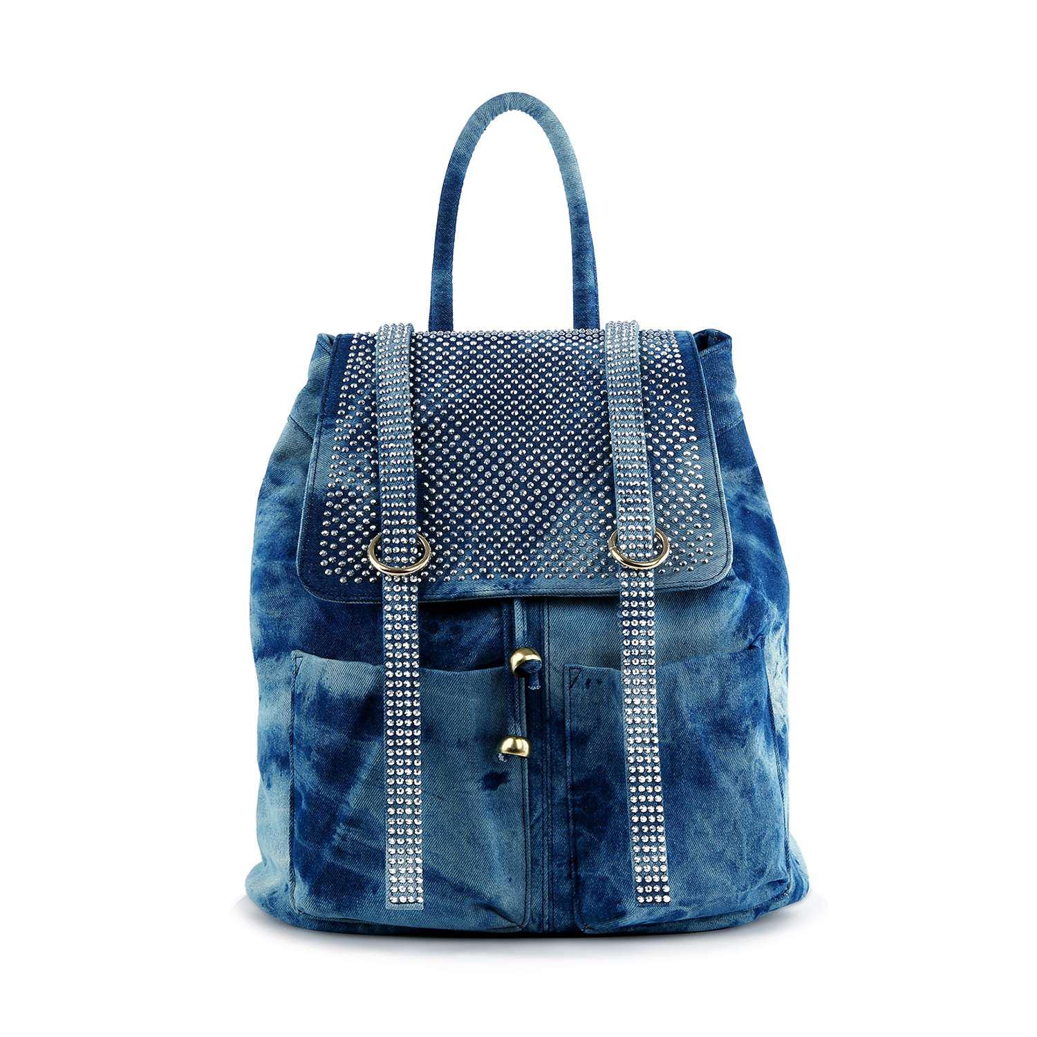 Denim Blue Rhinestone Studded Mini Backpack Justice Blue Sequin Backpack | eBay main image 4