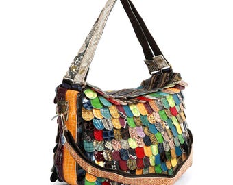 Large Patchwork Hobo Bag, Boho Chic Floral and Geometric  display picture 2