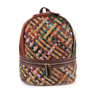 Brown Leather & Multicolor Woven Backpack Woven Kilim & Brown Leather Moroccan Backpack - Floating Lotus main image 2