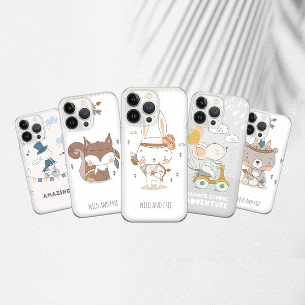 Cute Wild Animals Character Phone Case Cover fit for iPhone 15 Pro Max, 14 Plus, 13, 12, 11, XR, XS Samsung S23, S22, A54, A53, Pixel 8, 7