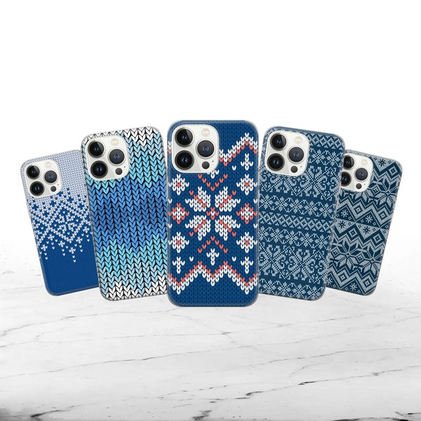 Knitted Phone Case Norwegian Style  Cover fit for iPhone 15 Pro Max, 14 Plus, 13, 12, 11, XR, XS & Samsung S23, S22, A54, A53, Pixel 8, 7