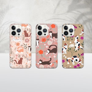 Kat telefoonhoesje Kitten in bloemen Cover geschikt voor iPhone 15 Pro Max, 14 Plus, 13, 12, 11, XR, XS en Samsung S23, S22, A54, A53, Pixel 8, 7