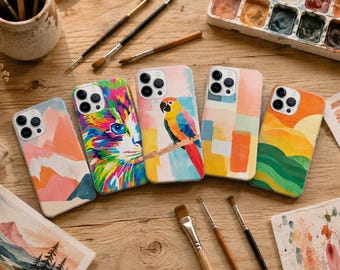 Cover per telefono astratta e colorata, cover artistica per iPhone, cover moderna in stile boho per Samsung Galaxy e Google Pixel.