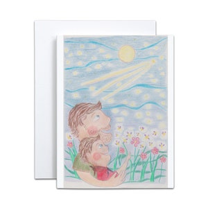 Vaderdag, sterren, sterrenkijken, vader, zoon, papa, grillig, blauw, planten, rood, kaart, stationair, illustratie, planten, natuur