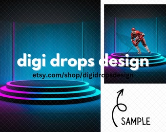 Neon Purple and Teal Round Platform Stage Digital Backdrop | Composite Digital Background | Vol. 2