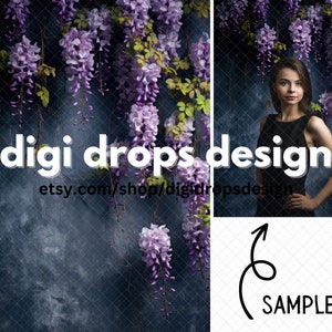 Dark Wall and Wisteria Wedding Bridal Valentine Digital Backdrop | Composite Digital Background
