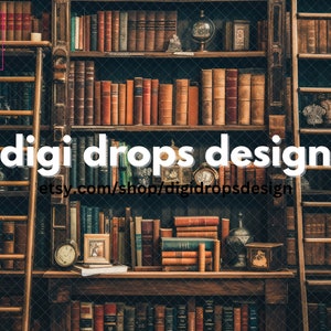 Bookshelves Library Room Digital Backdrop | Composite Digital Background