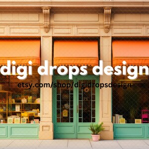 Shop Front Downtown Teal Orange Digital Backdrop | Composite Digital Background