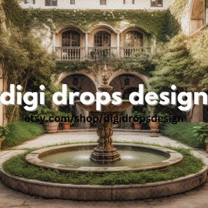 Villa Courtyard Digital Backdrop | Composite Digital Background | Water Fountain